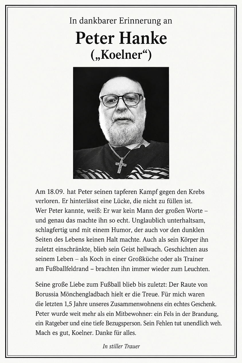 Nachruf zu Peter Hanke alias koelner